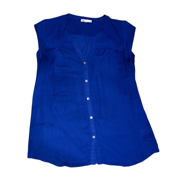 DR2 Royal Blue Button Down Sleeveless Blouse - Size M - Picture 1 of 6